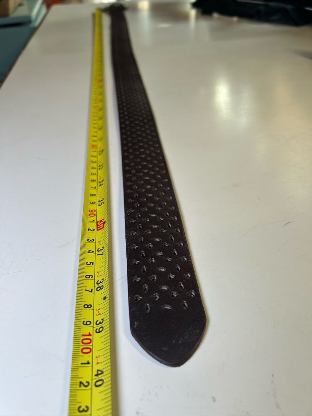 Brown Perforated Leather Belt Wrapped Buckle Whipstitch Detail One Size/L - Picture 9 of 12